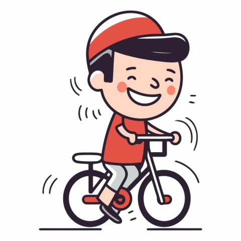 Cute boy riding bicycle in a flat style.