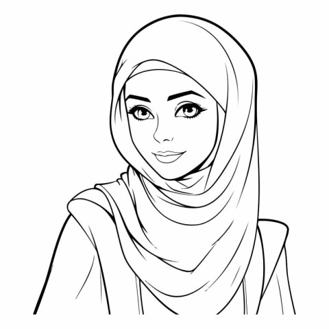 Beautiful young muslim woman with hijab in sketch style.