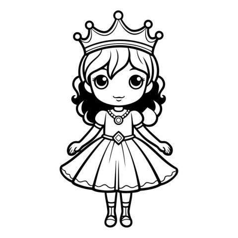 Cute little princess in crown for coloring book.