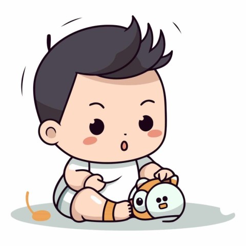 Cute little baby boy with piggy bank.