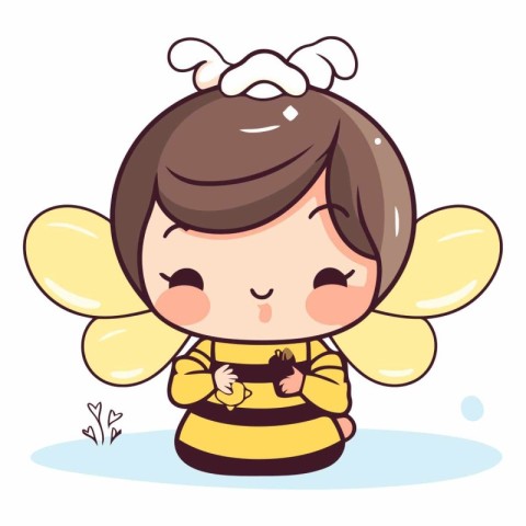 Cute cartoon little bee girl on white background.