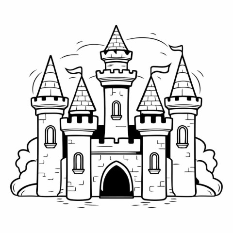 Black and White Cartoon Illustration of Fairy Tale Castle for Co