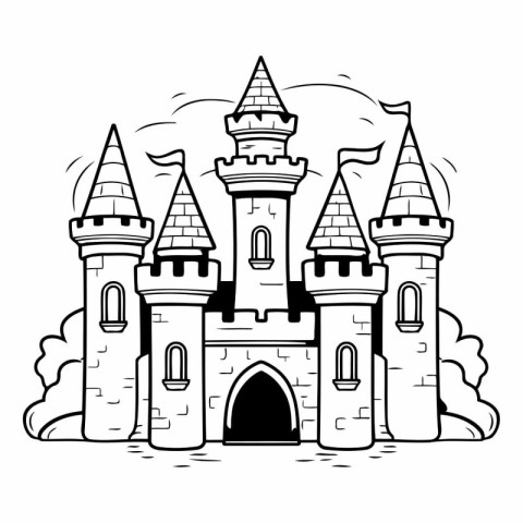 Black and White Cartoon Illustration of Fairy Tale Castle for Co