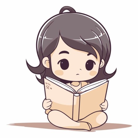 Illustration of a Cute Little Girl Reading a Book - Vector