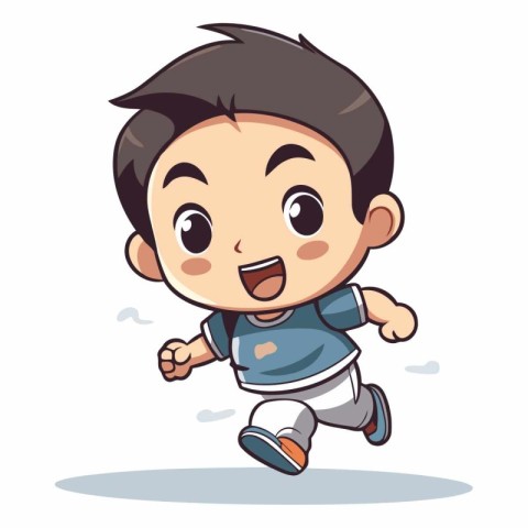 Cute Boy Running - Cartoon Vector Illustration. Isolated On Whit