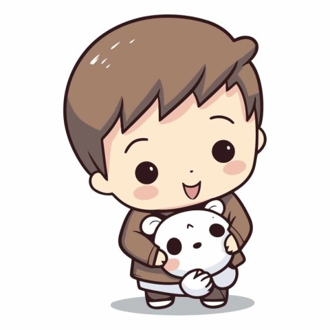 Boy with teddy bear cute cartoon vector illustration. Cartoon ch