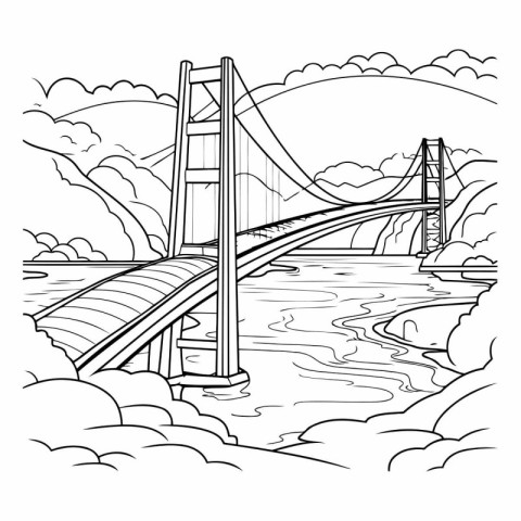 Black and white vector illustration of the Golden Gate Bridge in