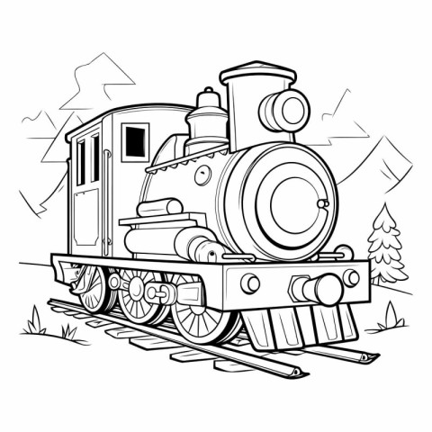 Steam locomotive. Coloring book for kids.