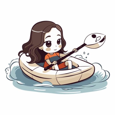 Cute girl paddling in a kayak.