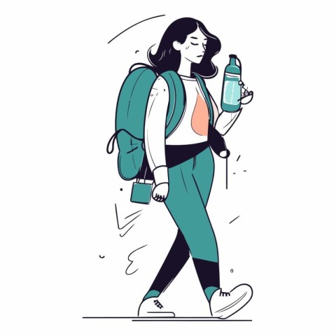 Young woman with a backpack and a bottle of water.