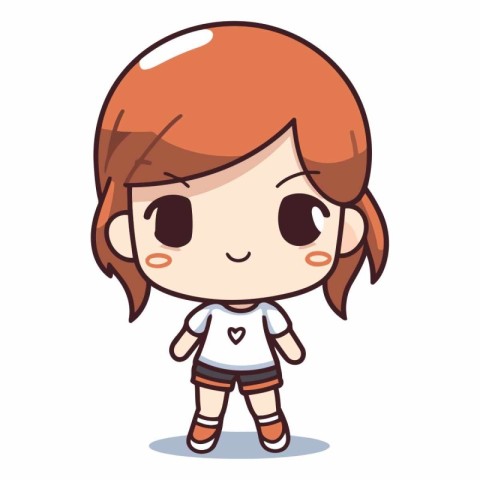 Cute little girl standing and smiling. Vector clip art illustrat