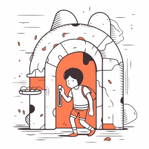 Cute little boy playing at home in doodle style