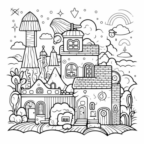 Coloring book for adult and older children. Fairytale castle