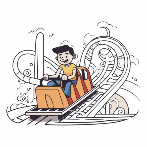 Cartoon vector illustration of a boy sliding on a roller coaster