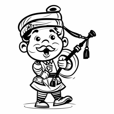 Pirate - Black and White Cartoon Mascot Illustration of a Pirate