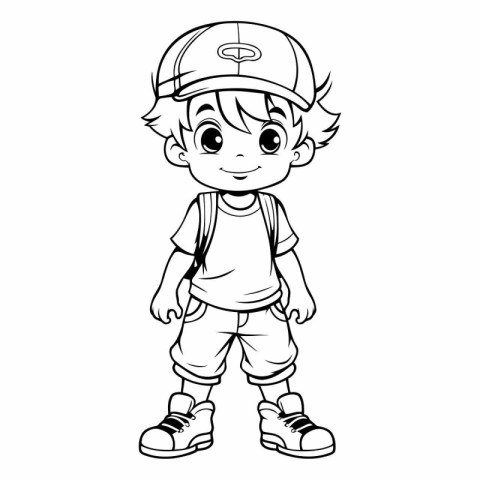 Cute little boy in baseball cap and shorts.