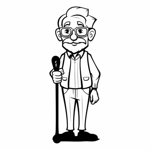 Elderly man in glasses with a walking stick.