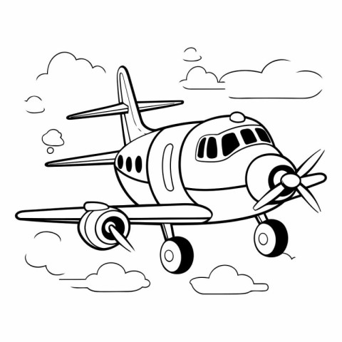 Airplane in the clouds. Coloring book for kids