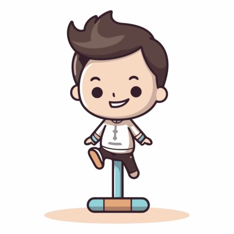 Boy Smiling and Jumping - Vector Cartoon Character Illustration