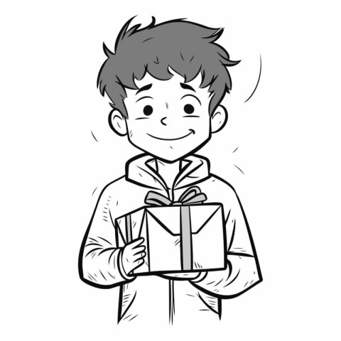 Illustration of a boy holding a gift box on a white background