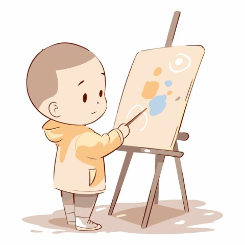 Illustration of a Cute Little Boy Drawing on an Easel