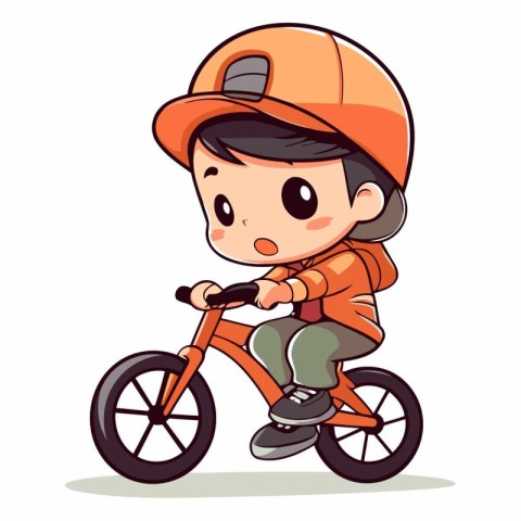 Little boy riding a bike. Cute cartoon character.