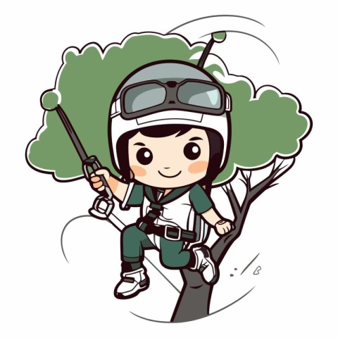 Illustration of a Cute Boy Dressed as a Pilot on a Tree