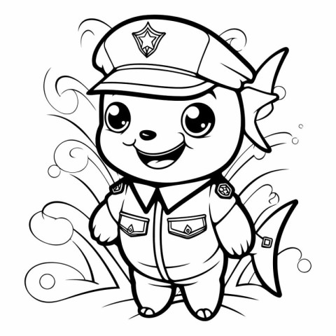 Black and White Cartoon Illustration of Cute Policeman Animal Ch