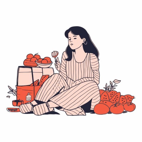 Vector illustration of a girl in a sweater sitting on the floor