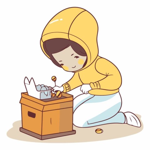 Illustration of a Little Girl Cleaning Her Desk with Soap