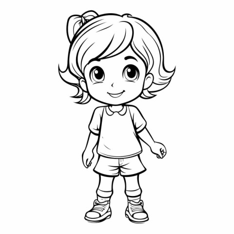 Cute little girl cartoon on a white background.