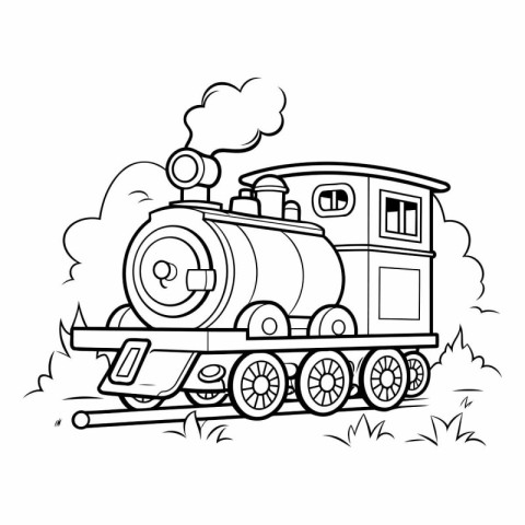 Cartoon steam train. Coloring book for children.