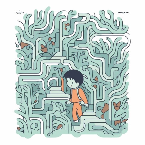 Maze game for children. Help the boy find his way through the ma