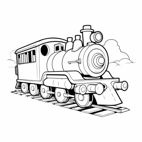 Vintage steam locomotive in black and white colors