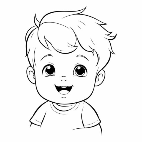 Cute little boy smiling. Black and white vector illustration for