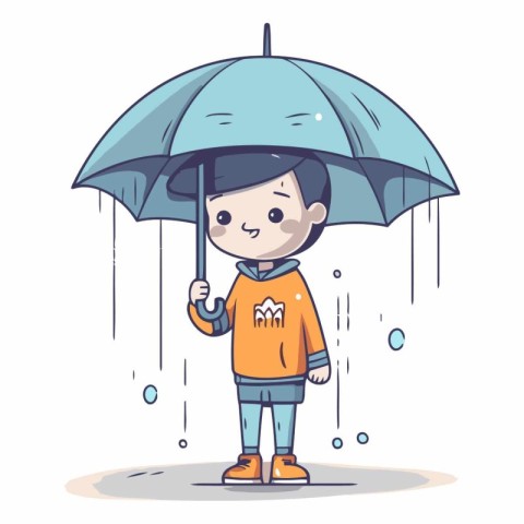 Cute little boy in raincoat with umbrella.