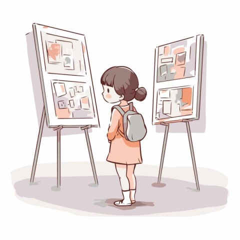 Illustration of a Little Girl Looking at Picture Frames in Art G