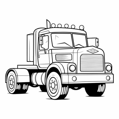 Truck. Black and white vector illustration isolated on white bac