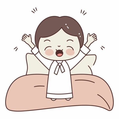 Illustration of a little boy having fun on the bed - Vector