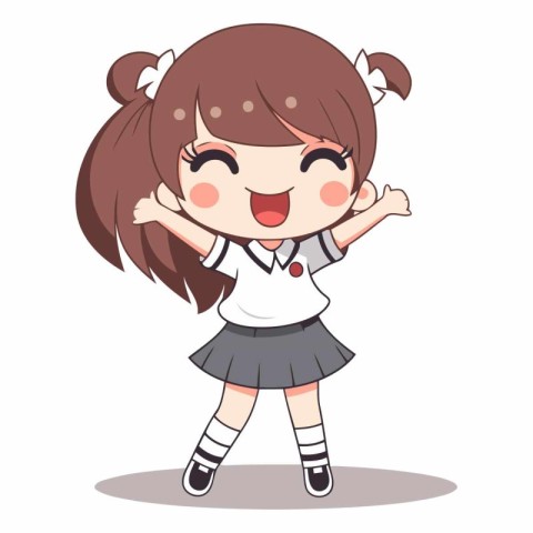 Cheerful schoolgirl cartoon character. Cute vector illustration.