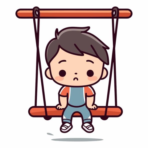 Cute boy swinging on a swing. Vector character illustration desi