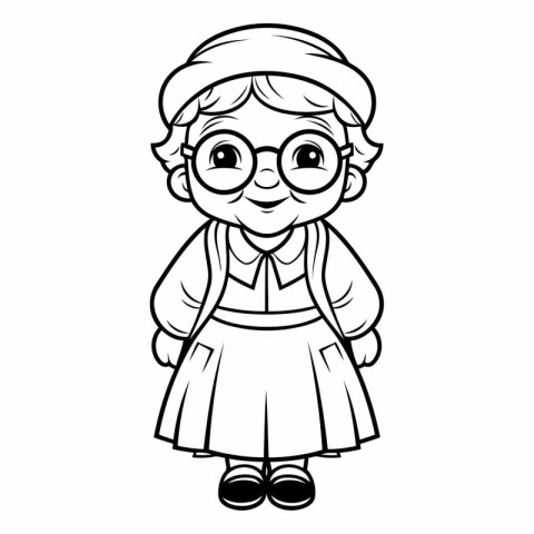 Cute little girl wearing glasses for coloring book.