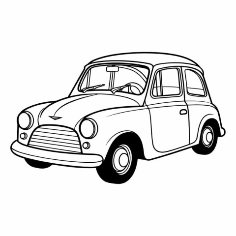 Retro car isolated on white background. Hand drawn vector illust