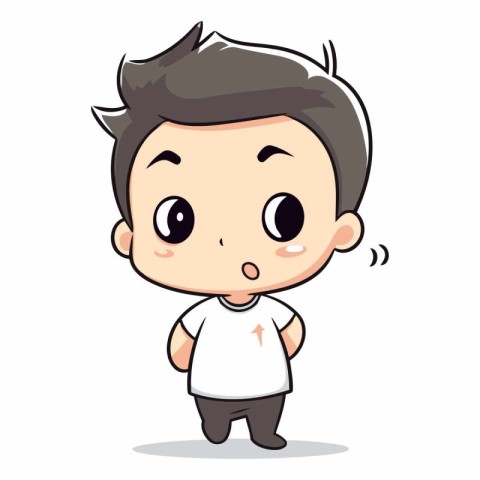 Cute Cartoon Boy Wearing White T-Shirt Vector Illustration