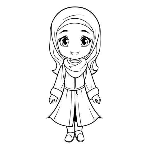 Cute cartoon muslim girl for coloring book.