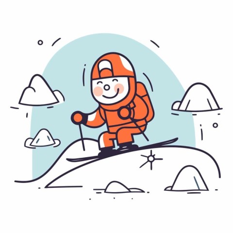 Cartoon skier on the mountain. Winter sport