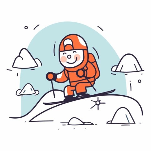 Cartoon skier on the mountain. Winter sport