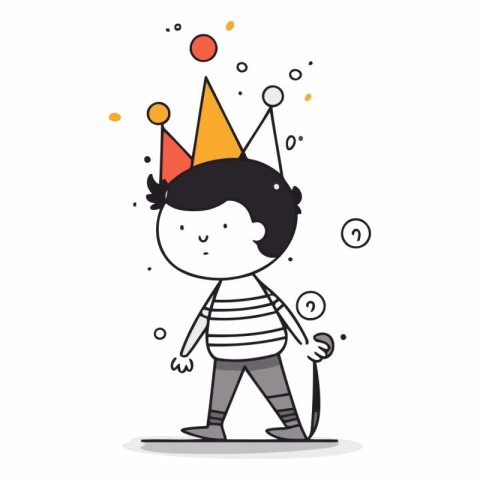 Cute little boy with party hat and confetti.