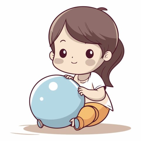 Cute little girl playing with a big ball.