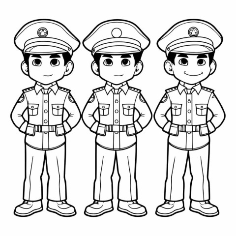 Illustration of a Police Policeman in Uniform - Coloring Book